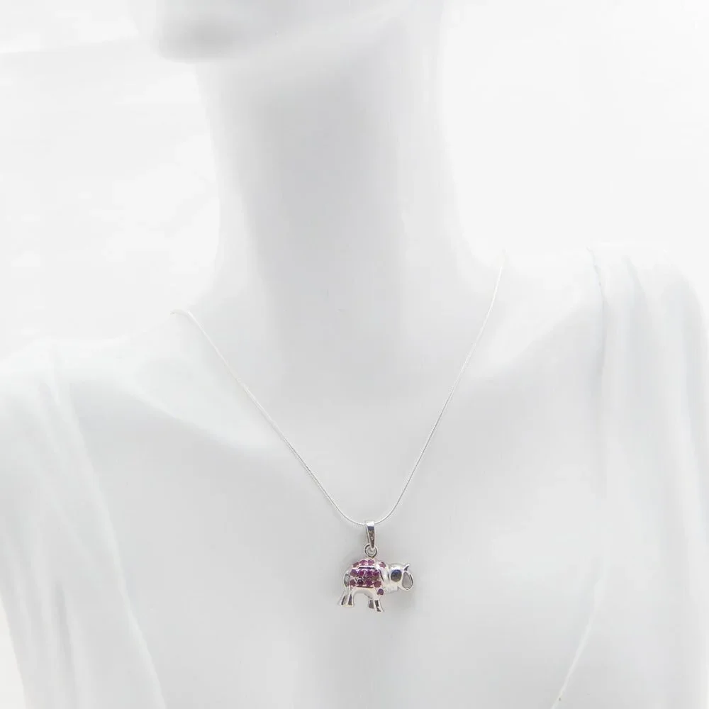 Genuine Ruby and Sapphire Lucky Elephant Necklace in 925 Sterling Silver